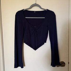 Navy Blue Long Sleeve Top with Flared Cuffs